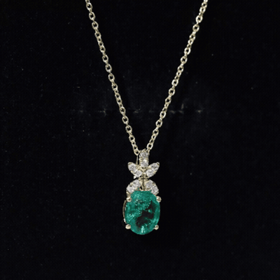 2 Carat Oval Lab Grown Emerald Wedding Necklace with Diamond Flower