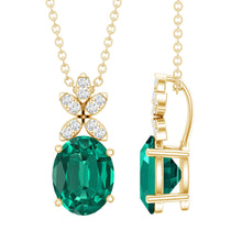 Load image into Gallery viewer, 2 Carat Oval Lab Grown Emerald Wedding Necklace with Diamond Flower