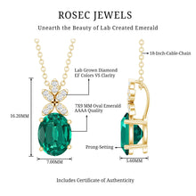 Load image into Gallery viewer, 2 Carat Oval Lab Grown Emerald Wedding Necklace with Diamond Flower