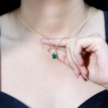 Load image into Gallery viewer, 2 Carat Oval Lab Grown Emerald Wedding Necklace with Diamond Flower