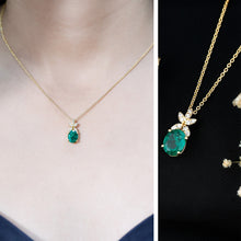 Load image into Gallery viewer, 2 Carat Oval Lab Grown Emerald Wedding Necklace with Diamond Flower