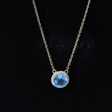 Load image into Gallery viewer, Natural 1.5 Carat Swiss Blue Topaz Chain Necklace with Diamond Halo