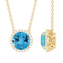 Load image into Gallery viewer, Natural 1.5 Carat Swiss Blue Topaz Chain Necklace with Diamond Halo