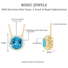 Load image into Gallery viewer, Natural 1.5 Carat Swiss Blue Topaz Chain Necklace with Diamond Halo