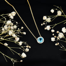 Load image into Gallery viewer, Natural 1.5 Carat Swiss Blue Topaz Chain Necklace with Diamond Halo