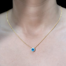 Load image into Gallery viewer, Natural 1.5 Carat Swiss Blue Topaz Chain Necklace with Diamond Halo