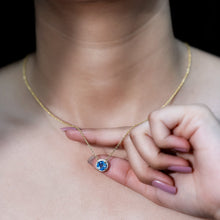 Load image into Gallery viewer, Natural 1.5 Carat Swiss Blue Topaz Chain Necklace with Diamond Halo