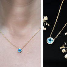 Load image into Gallery viewer, Natural 1.5 Carat Swiss Blue Topaz Chain Necklace with Diamond Halo