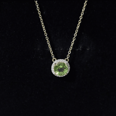 Genuine 2 Carat Peridot and Diamond Halo Necklace