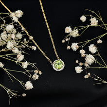 Load image into Gallery viewer, Genuine 2 Carat Peridot and Diamond Halo Necklace