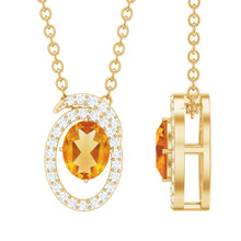 Load image into Gallery viewer, Genuine Oval Shape Citrine Necklace with Lab Diamond in Yellow Gold Plated Silver