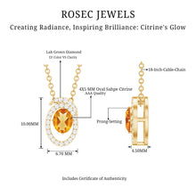 Load image into Gallery viewer, Genuine Oval Shape Citrine Necklace with Lab Diamond in Yellow Gold Plated Silver