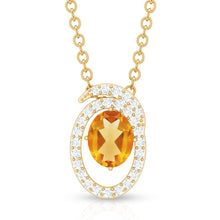 Load image into Gallery viewer, Genuine Oval Shape Citrine Necklace with Lab Diamond in Yellow Gold Plated Silver