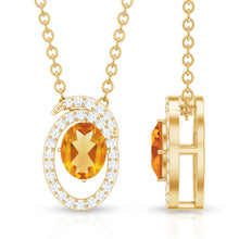 Load image into Gallery viewer, Genuine Oval Shape Citrine Necklace with Lab Diamond in Yellow Gold Plated Silver
