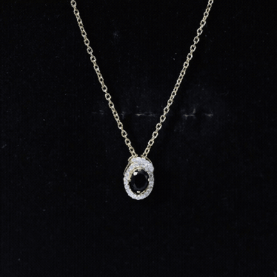 Natural Oval Shape Black Onyx Necklace with Lab Diamond