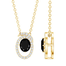 Load image into Gallery viewer, Natural Oval Shape Black Onyx Necklace with Lab Diamond