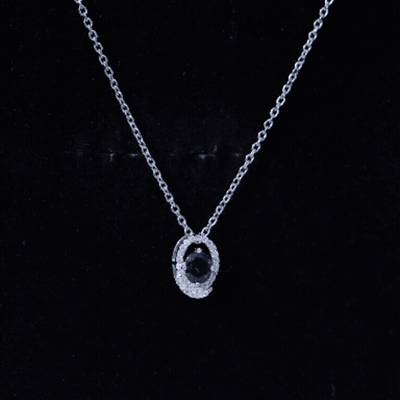 Certified Oval Shape Blue Sapphire Diamond Pendant Necklace with Chain