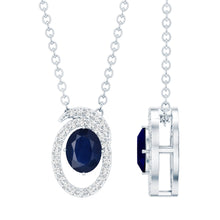 Load image into Gallery viewer, Certified Oval Shape Blue Sapphire Diamond Pendant Necklace with Chain