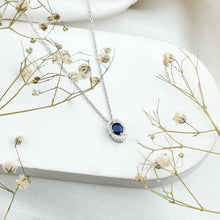 Load image into Gallery viewer, Certified Oval Shape Blue Sapphire Diamond Pendant Necklace with Chain