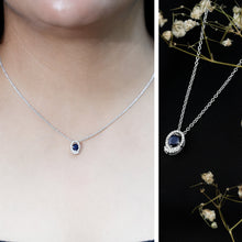 Load image into Gallery viewer, Certified Oval Shape Blue Sapphire Diamond Pendant Necklace with Chain