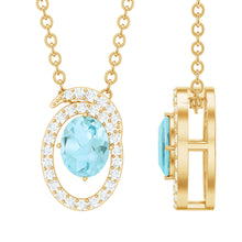 Load image into Gallery viewer, Natural Oval Sky Blue Topaz Diamond Necklace with Silver Chain