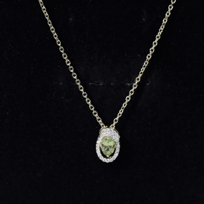 Certified Oval Peridot Pendant Necklace with Lab Diamond