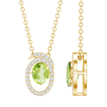 Load image into Gallery viewer, Certified Oval Peridot Pendant Necklace with Lab Diamond