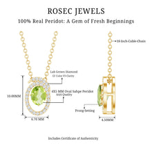 Load image into Gallery viewer, Certified Oval Peridot Pendant Necklace with Lab Diamond
