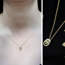 Load image into Gallery viewer, Certified Oval Peridot Pendant Necklace with Lab Diamond