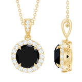 Natural 2.3 Carat Round Shaped Black and White Diamond Halo Necklace with Chain