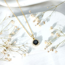 Load image into Gallery viewer, Natural 2.3 Carat Round Shaped Black and White Diamond Halo Necklace with Chain