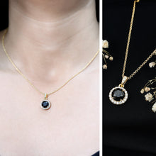 Load image into Gallery viewer, Natural 2.3 Carat Round Shaped Black and White Diamond Halo Necklace with Chain