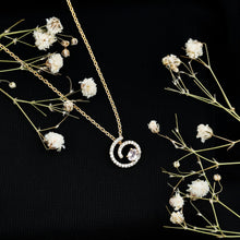 Load image into Gallery viewer, Yellow Gold Plated Silver Morganite Swirl Necklace with Lab Diamond
