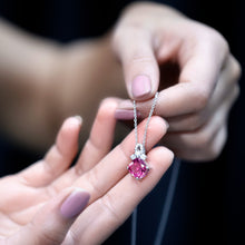 Load image into Gallery viewer, Certified 4.5 Carat Lab Created Pink Sapphire Bridal Necklace with Chain
