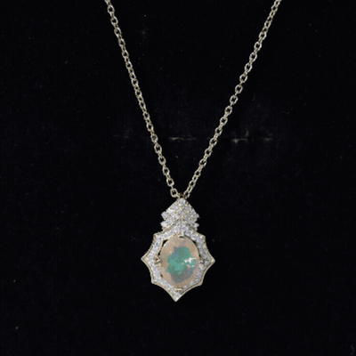 Natural 2 Carat Ethiopian Opal Vintage Necklace with Diamond