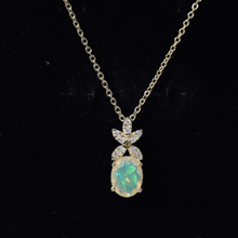 Load image into Gallery viewer, 2 Carat Oval Shaped Ethiopian Opal and Diamond Flower Necklace with Chain