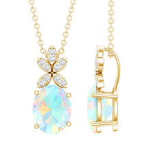 Load image into Gallery viewer, 2 Carat Oval Shaped Ethiopian Opal and Diamond Flower Necklace with Chain