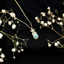 Load image into Gallery viewer, 2 Carat Oval Shaped Ethiopian Opal and Diamond Flower Necklace with Chain