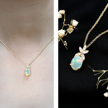 Load image into Gallery viewer, 2 Carat Oval Shaped Ethiopian Opal and Diamond Flower Necklace with Chain