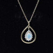 Load image into Gallery viewer, Natural 0.6 Carat Ethiopian Opal Teardrop Pendant Necklace with Lab Diamond Halo