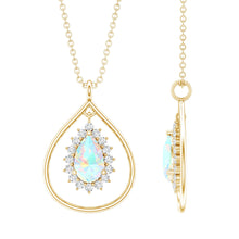 Load image into Gallery viewer, Natural 0.6 Carat Ethiopian Opal Teardrop Pendant Necklace with Lab Diamond Halo
