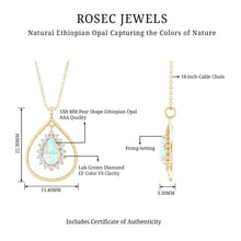 Load image into Gallery viewer, Natural 0.6 Carat Ethiopian Opal Teardrop Pendant Necklace with Lab Diamond Halo