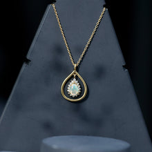Load image into Gallery viewer, Natural 0.6 Carat Ethiopian Opal Teardrop Pendant Necklace with Lab Diamond Halo