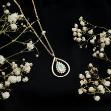 Load image into Gallery viewer, Natural 0.6 Carat Ethiopian Opal Teardrop Pendant Necklace with Lab Diamond Halo