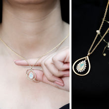 Load image into Gallery viewer, Natural 0.6 Carat Ethiopian Opal Teardrop Pendant Necklace with Lab Diamond Halo