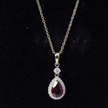 Load image into Gallery viewer, Certified 1.5 Carat Rhodolite Teardrop Necklace with Diamond Halo