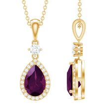 Load image into Gallery viewer, Certified 1.5 Carat Rhodolite Teardrop Necklace with Diamond Halo