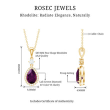 Load image into Gallery viewer, Certified 1.5 Carat Rhodolite Teardrop Necklace with Diamond Halo