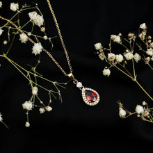 Load image into Gallery viewer, Certified 1.5 Carat Rhodolite Teardrop Necklace with Diamond Halo