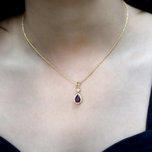 Load image into Gallery viewer, Certified 1.5 Carat Rhodolite Teardrop Necklace with Diamond Halo